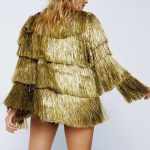Metallic Open Front Tiered Fringe Party/ Concert Jacket. Super Bowl Fashion!!!